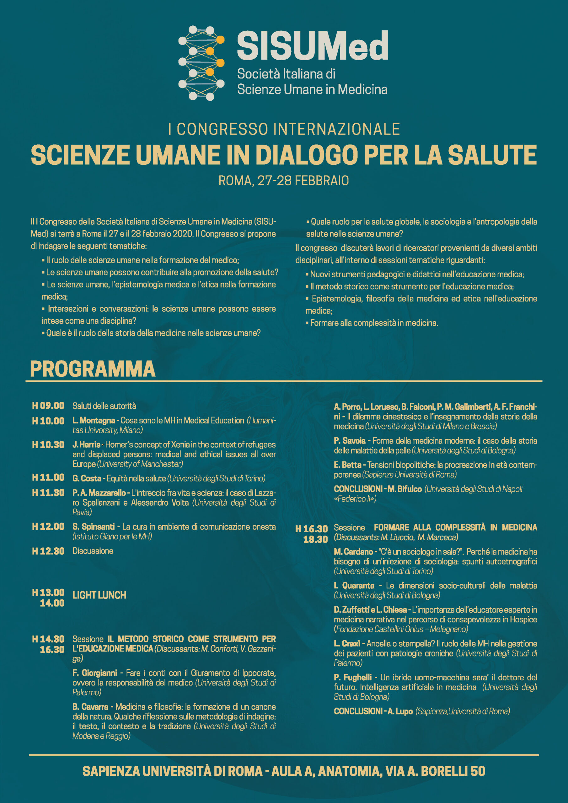 SCIENZE UMANE IN DIALOGO PER LA SALUTE, Roma 27-28 Febbraio 2020